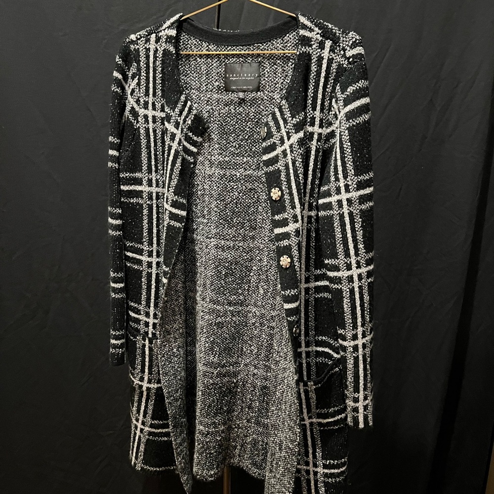 Black and White Plaid Pea Coat